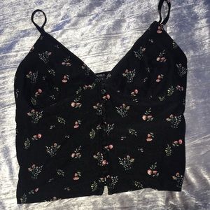 Black floral cropped tank top